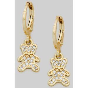 TEDDY BEAR GOLD HUGGIE HOOP EARRINGS